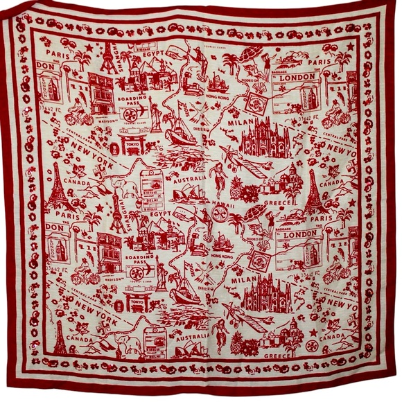 Tory Burch Accessories - Tory Burch "Destination" Oversized Square Scarf Silk & Linen Ivory Red